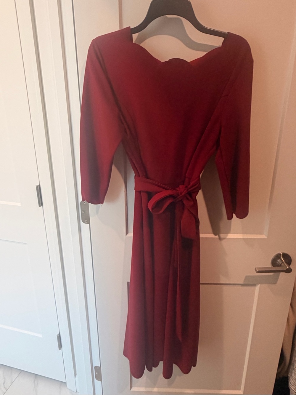 SHEIN Deep Red Midi Dress with Tie Waist
